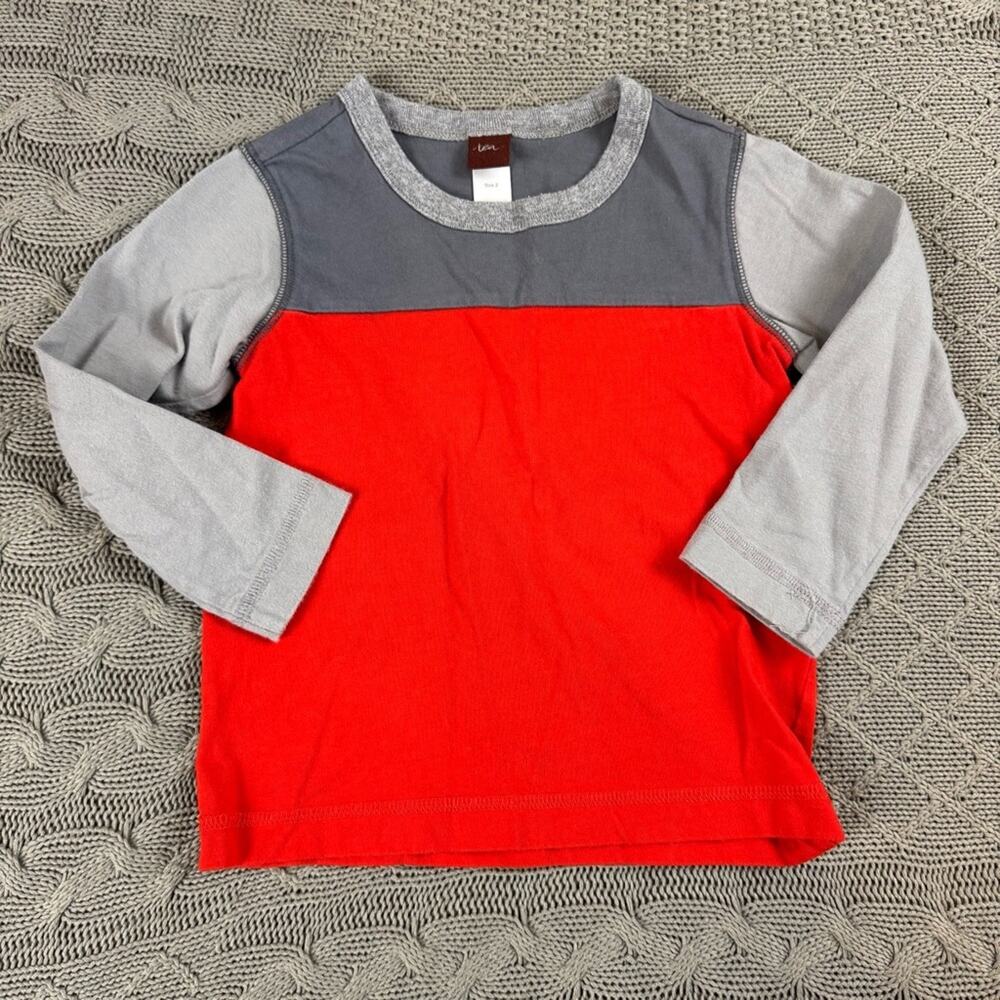 Tea Collection Gray & Red Color Block Long Sleeved Shirt ~ 2